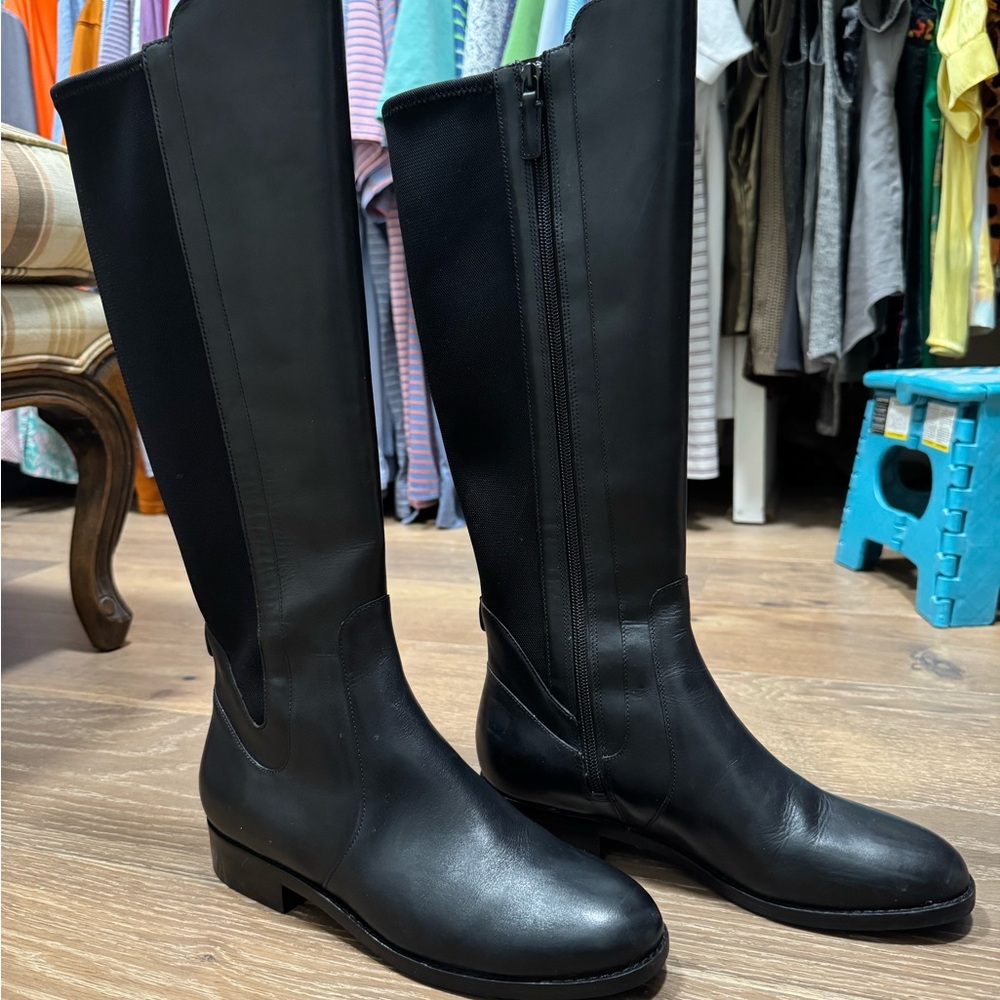 Cole Haan Noelle Riding Boots; black leather; inside zip; knee high; size 7.5B